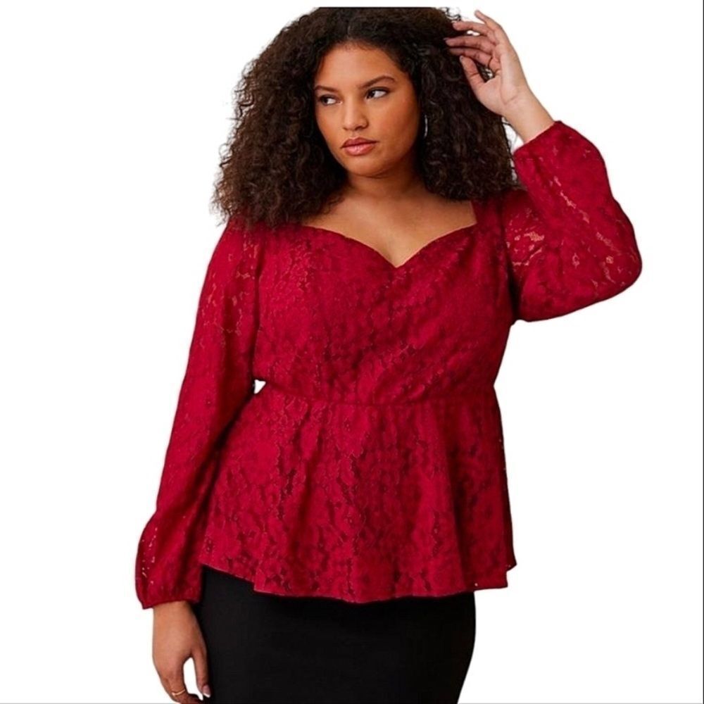Torrid Peplum Lace Puff Sleeve Top in Winetasting Size 3X